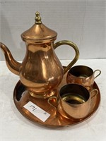Vintage Copper Tea Pot and Cream Cups