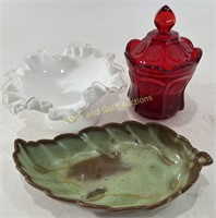 Ruby Fostoria Candy Dish, Fenton Milk Glass & More