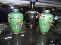 3 Cloisonneé Vases, 2 Are A Matched Pair