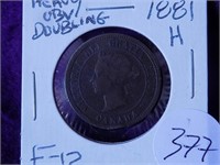 Large Cent 1881H F12 Heavy Obverse Doubling