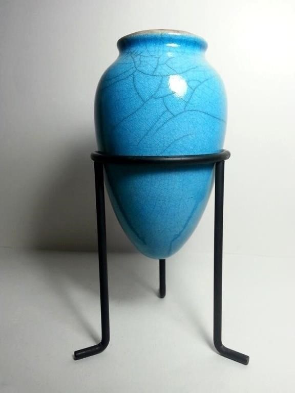 VINTAGE ORIGINAL CERAMIC BLUE VASE ART