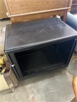 Black rolling glass front cabinet