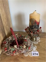 CANDLE W/ COTTAGE DESIGN AND BASKET