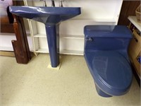 Pedestal Sink And Toilet Blue In Color