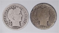 1900-O and 1910-D Barber Dimes