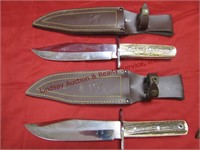 2 Hen & Rooster knives 7.5" blades w/ sheathes
