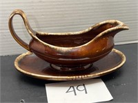 Vintage HULL Gravy Boat Large Brown Drip w Under