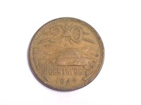 1944 Mexicanos "Mexico" 20 Centavos Coin