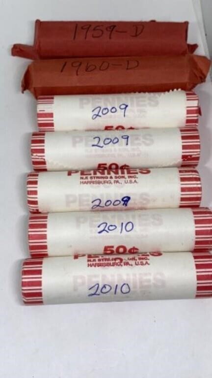 (7) rolls 1959-D, 1960-D, 2009, 2010 Lincoln