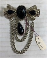 Pin Brooch Bow With Black Stones