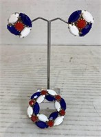 Earrings (clip-on) And Pin Set Patriotic Colors