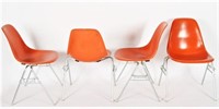 Four Orange Herman Miller DSS Stacking Chairs