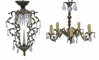 (2) GILT BRONZE & CRYSTAL PRISM CHANDELIERS