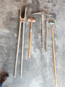 Hand tools - post hole , sledgehammer, pick &