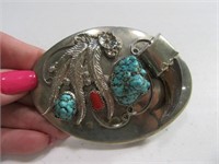 Early Pawn Turquoise/Silver Belt Buckle w/ Claw