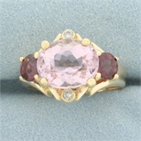 Morganite, Garnet, and Diamond Ring in 14k Yellow