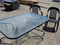 Glass Top Patio Table & 2 Patio Chairs