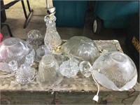 ASSORTED CUT GLASS LIGHT COVERS & LAMP