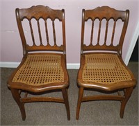 2 Cane Bottom Vintage Wood Chairs