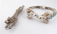 Unmarked Silver Panther Pendant and Ram Bangle