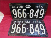 1959 Ontario Matching License Plates Cars Canada