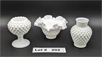 VINTAGE MILK GLASS CANDY DISH AND VASES