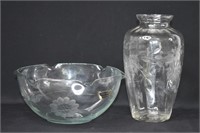 2 pcs Crystal Hughes Cornflower Vase & Bowl