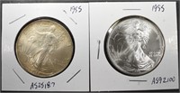 (2) 1995 AMERICAN SILVER EAGLES BU