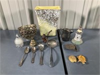 Silver Plated Spoons, Bowls, Glass Vase