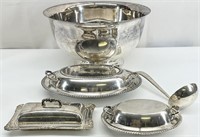 Silver Plate Punch Bowl & More