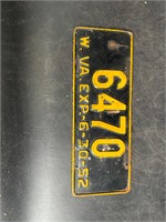 1952 WEST VIRGINIA LICENSE PLATE #6470