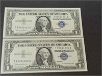 2 - SEQUENTIAL 1957 B SILVER CERTIFICATES