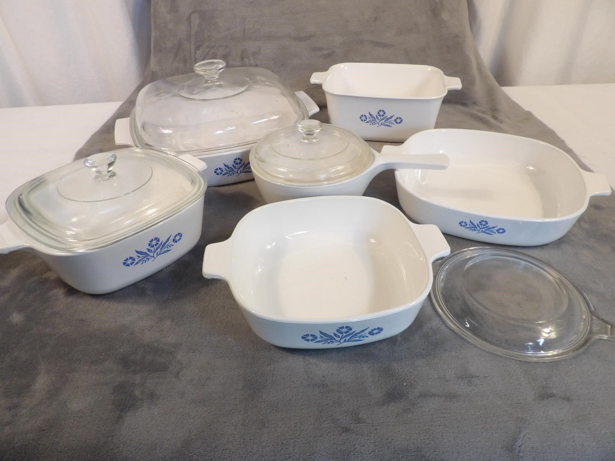 Large Lot of Blue Cornflower Corning Ware Baking