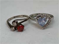 Pair Sterling SIlver Stone Rings Hallmarked