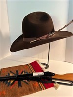 4pcs Cowboy hat and stand; BB gun and  woven mat