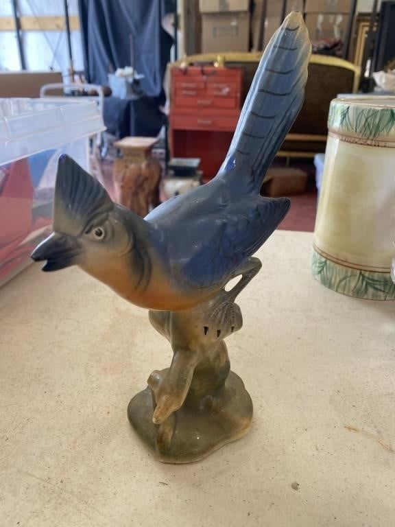 Ceramic Blue Jay with Chipped Beak