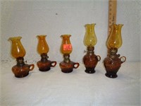 5 Small Amber Lamps With Handles