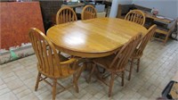Oak Dinning Table & 6 Chairs 2 Leaves 83 X 42 X 30