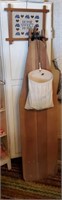 Vintage ironing board, clothespin bag, needlepoint