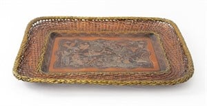 Canton Enamel Brass and Copper Woven Tray