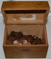 Vintage Weis Wooden Recipe Box w/ Pennies