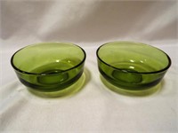 (2) Avocado Green Glass Bowls