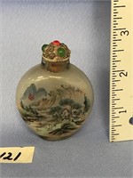 A reversed painted glass snuff bottle, of ancient