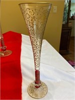 4 Gold & Red Champagne Flutes