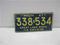Vtg 1967 Michigan License Plate