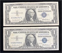Two 1957 $1 Silver Certificates