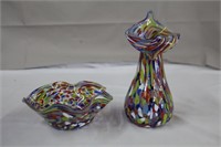 Handblown art deco glass vase, 7.75" &