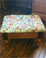 Wood Sewing Box / Foot Stool,  Upholstered Top,