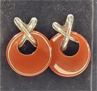 Sterling Silver & Carnelian/Bakelite? Earrings