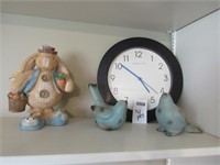 Wall Clock - Ceramic Bunny - Ceramic Birds NO SHIP